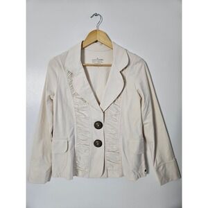 Neon Buddha Cream Cotton Ruffled Button Front Blazer Jacket Small EUC‎ Lagenlook